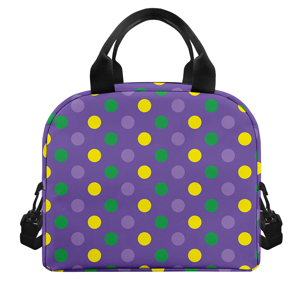 Mardi Gras Polka Dot Pattern Print Insulated Lunch Bag