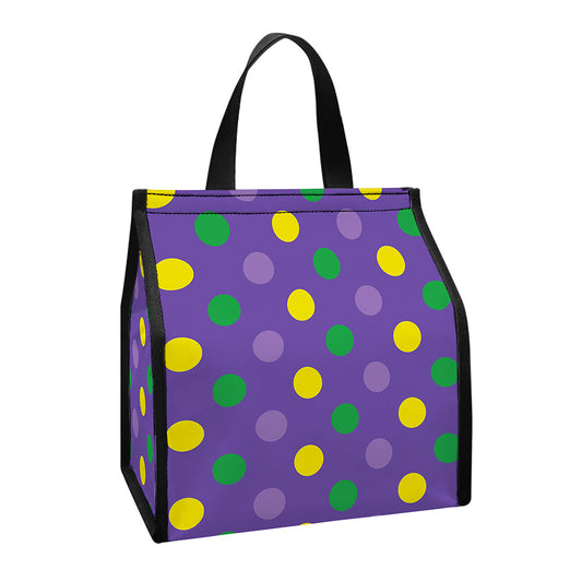Mardi Gras Polka Dot Pattern Print Insulated Lunch Tote