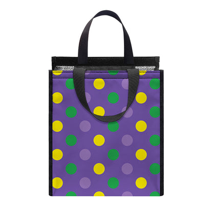 Mardi Gras Polka Dot Pattern Print Insulated Lunch Tote