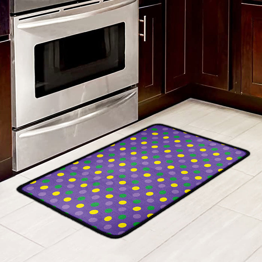 Mardi Gras Polka Dot Pattern Print Kitchen Mat