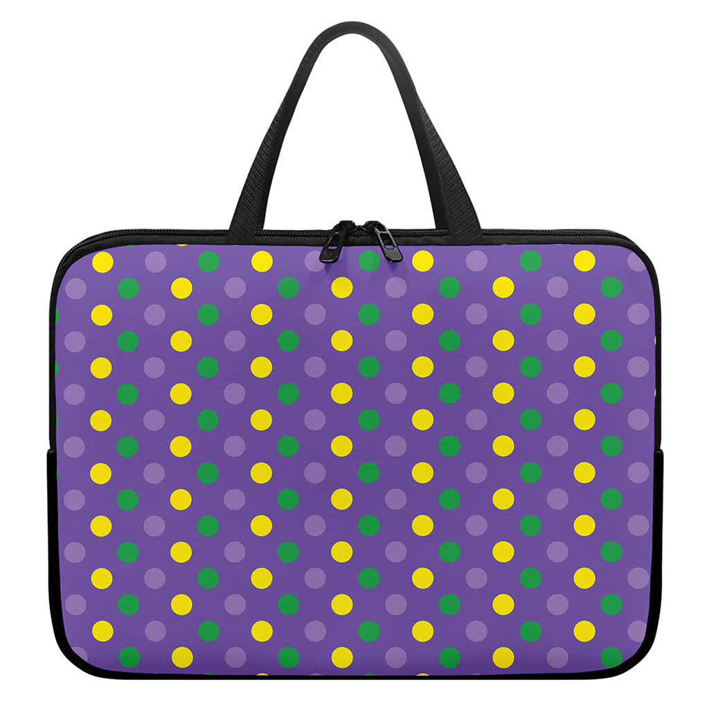 Mardi Gras Polka Dot Pattern Print Laptop Sleeve With Handle