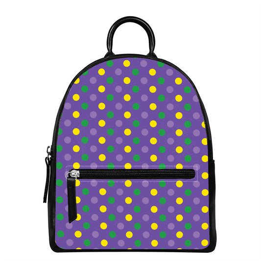 Mardi Gras Polka Dot Pattern Print Leather Backpack