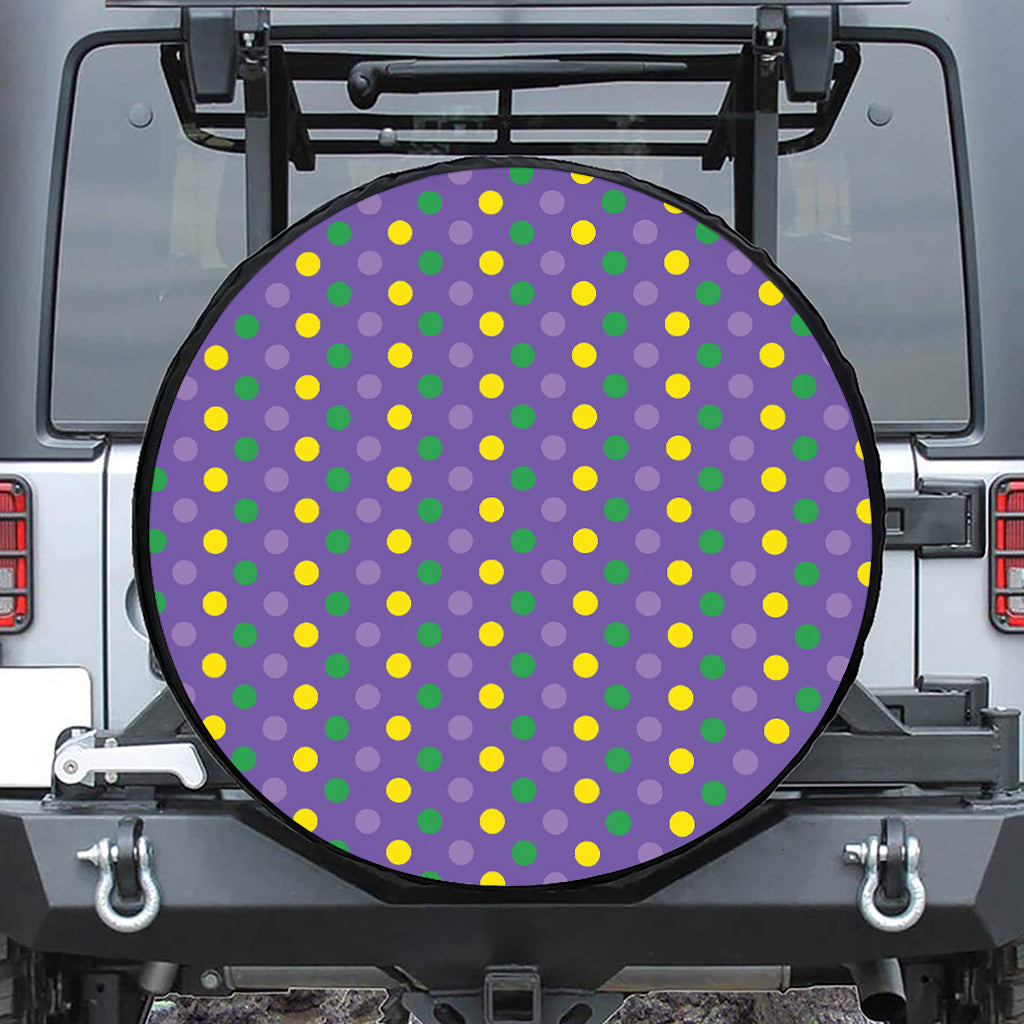 Mardi Gras Polka Dot Pattern Print Leather Spare Tire Cover