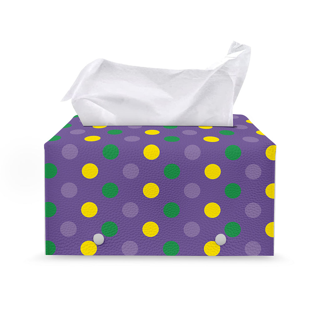 Mardi Gras Polka Dot Pattern Print Leather Tissue Box Cover