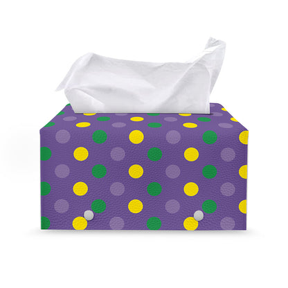 Mardi Gras Polka Dot Pattern Print Leather Tissue Box Cover