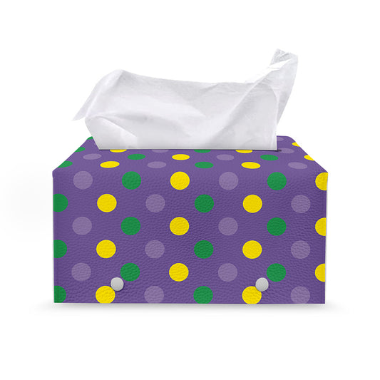 Mardi Gras Polka Dot Pattern Print Leather Tissue Box Cover