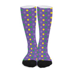 Mardi Gras Polka Dot Pattern Print Long Socks
