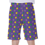 Mardi Gras Polka Dot Pattern Print Men's Beach Shorts