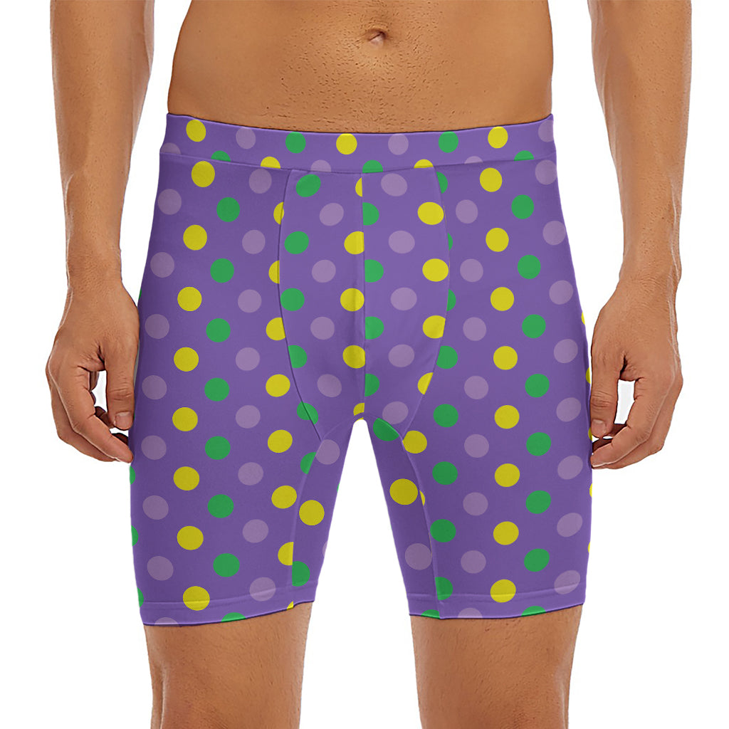 Mardi Gras Polka Dot Pattern Print Men's Long Boxer Briefs