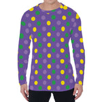 Mardi Gras Polka Dot Pattern Print Men's Long Sleeve T-Shirt