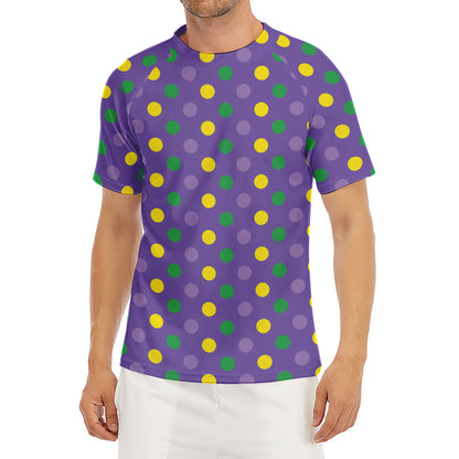 Mardi Gras Polka Dot Pattern Print Men's Short Sleeve Rash Guard