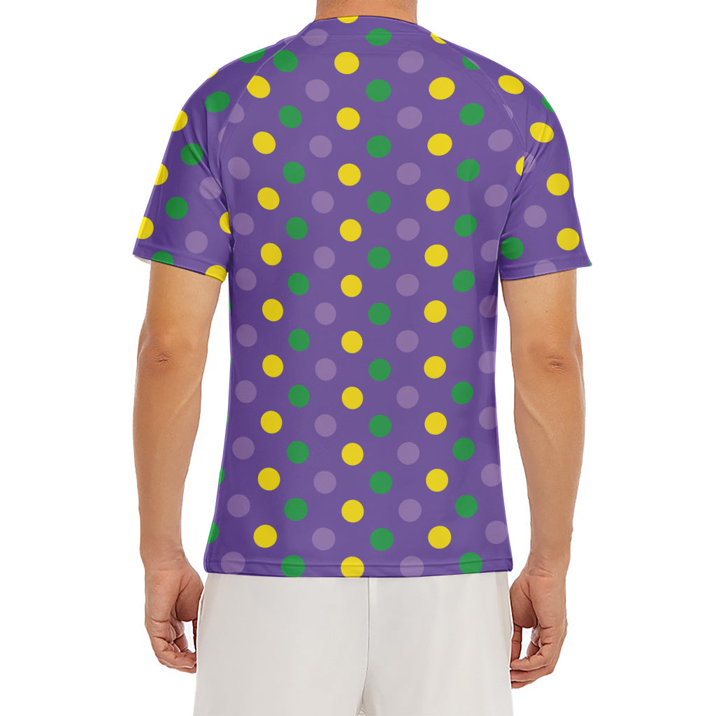 Mardi Gras Polka Dot Pattern Print Men's Short Sleeve Rash Guard