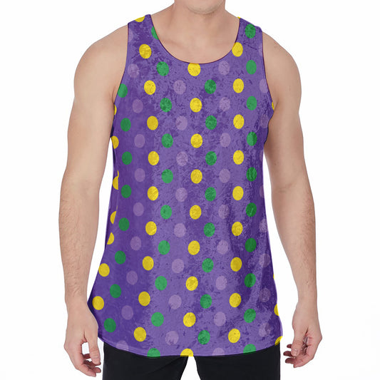 Mardi Gras Polka Dot Pattern Print Men's Velvet Tank Top
