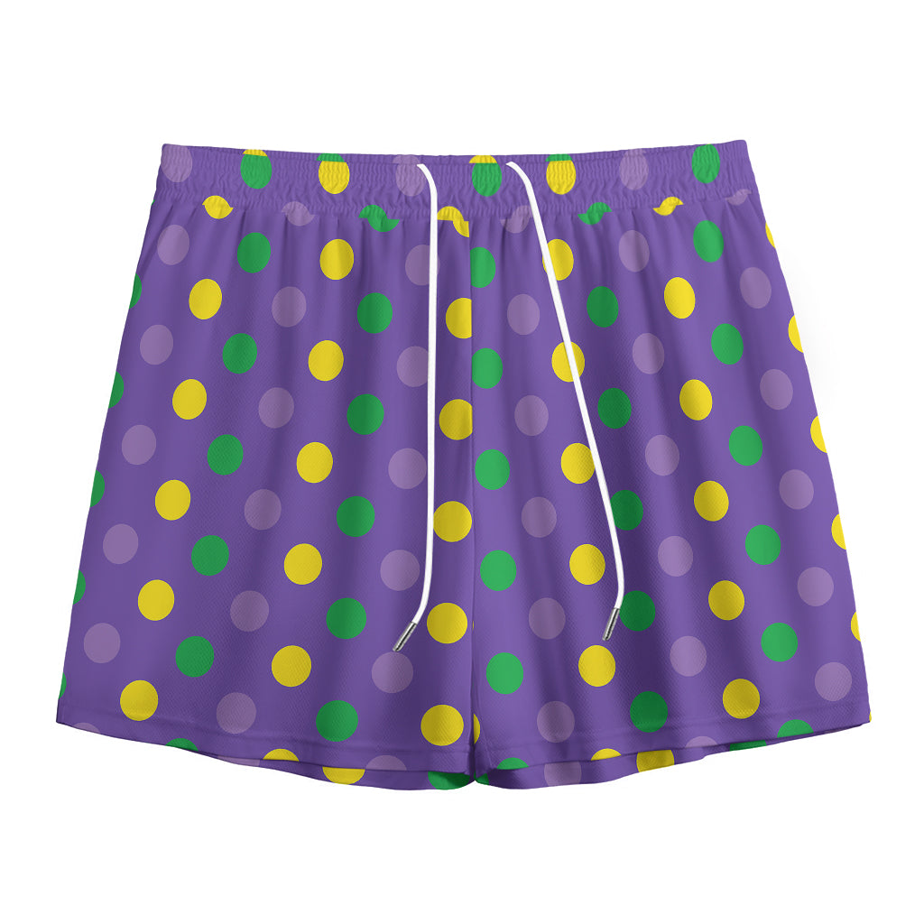 Mardi Gras Polka Dot Pattern Print Mesh Shorts