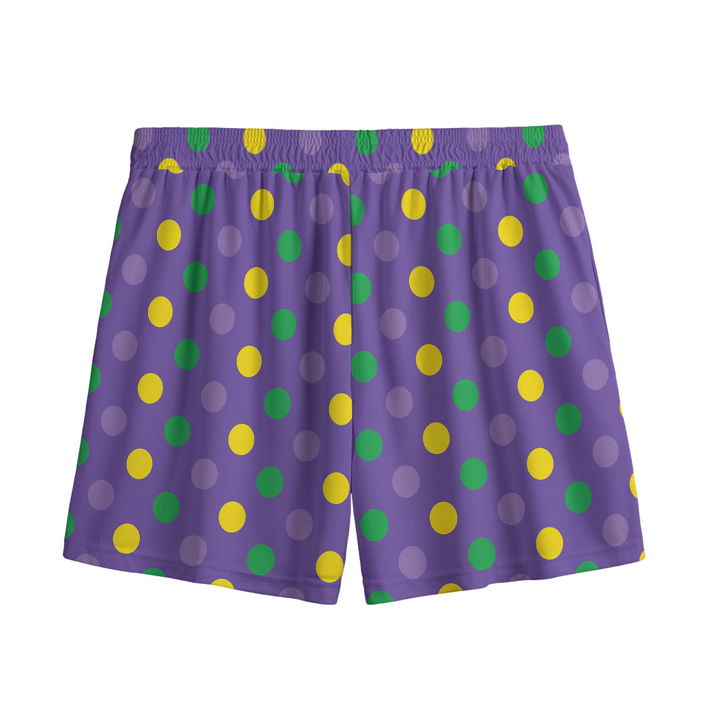 Mardi Gras Polka Dot Pattern Print Mesh Shorts