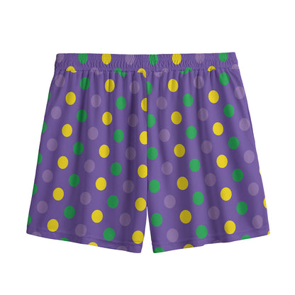 Mardi Gras Polka Dot Pattern Print Mesh Shorts