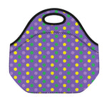Mardi Gras Polka Dot Pattern Print Neoprene Lunch Bag