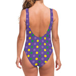 Mardi Gras Polka Dot Pattern Print One Piece Swimsuit