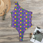 Mardi Gras Polka Dot Pattern Print One Shoulder Bodysuit