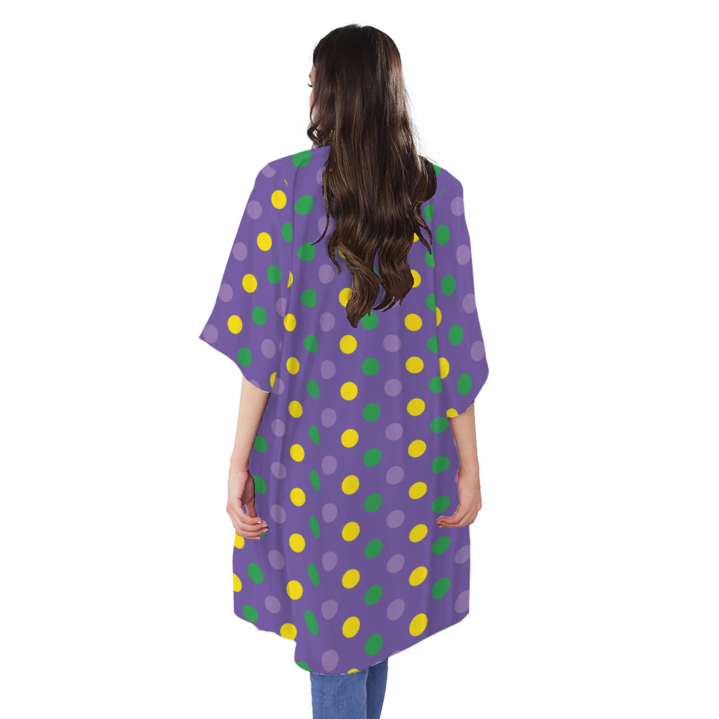 Mardi Gras Polka Dot Pattern Print Open Front Beach Cover Up
