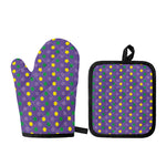 Mardi Gras Polka Dot Pattern Print Oven Mitt And Pot Holder Set