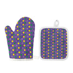 Mardi Gras Polka Dot Pattern Print Oven Mitt And Pot Holder Set