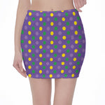 Mardi Gras Polka Dot Pattern Print Pencil Mini Skirt