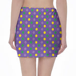 Mardi Gras Polka Dot Pattern Print Pencil Mini Skirt