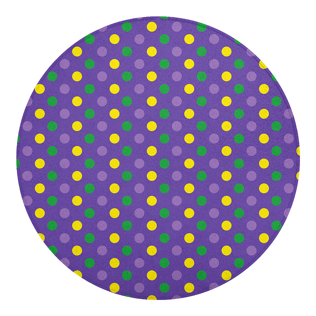 Mardi Gras Polka Dot Pattern Print Round Blanket