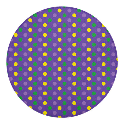 Mardi Gras Polka Dot Pattern Print Round Blanket