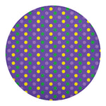 Mardi Gras Polka Dot Pattern Print Round Blanket