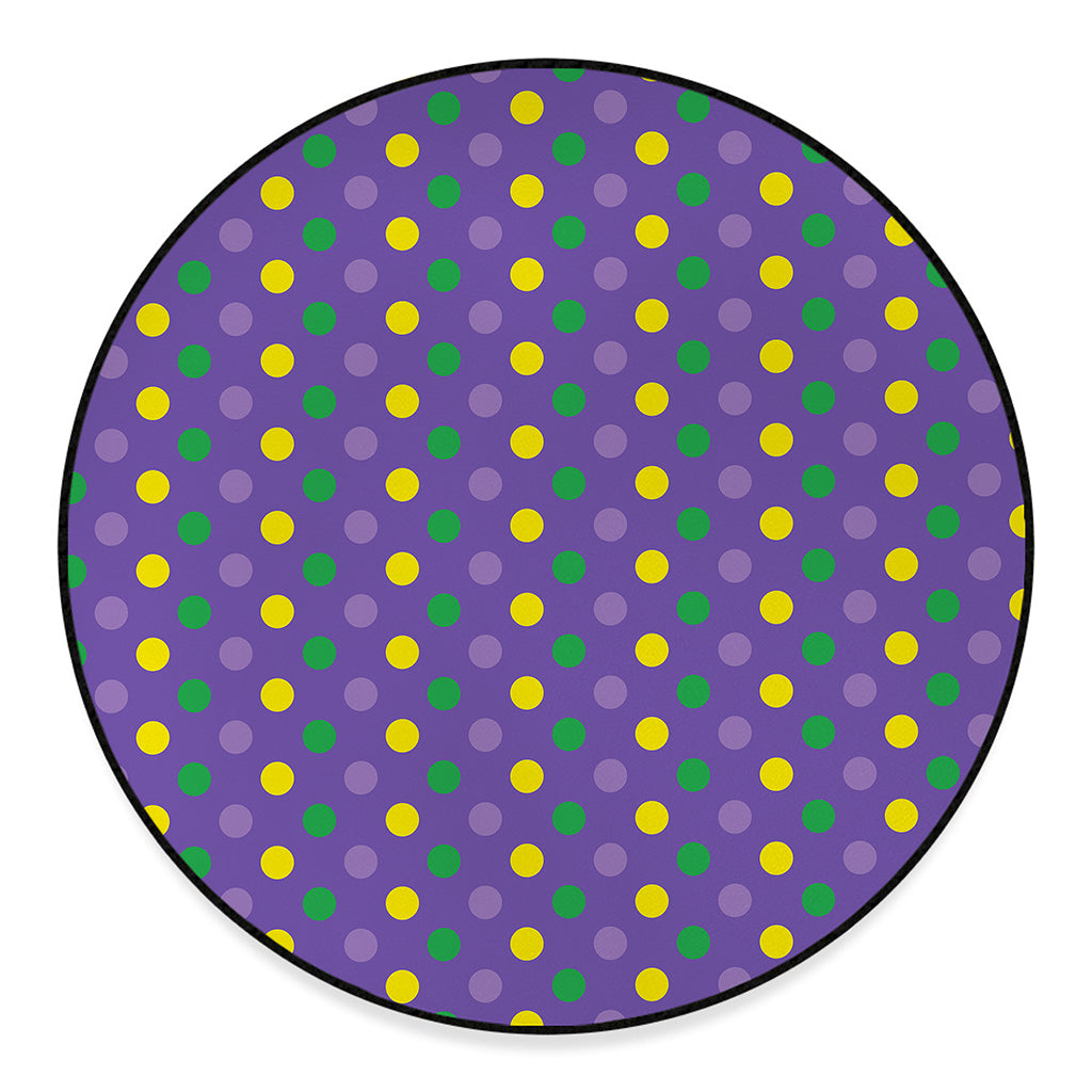 Mardi Gras Polka Dot Pattern Print Round Floor Mat