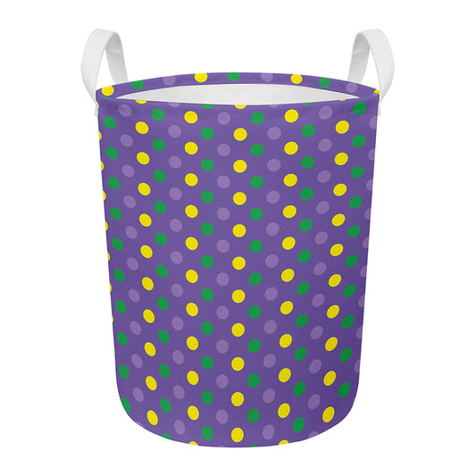 Mardi Gras Polka Dot Pattern Print Round Laundry Basket