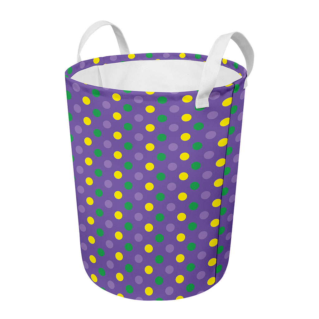 Mardi Gras Polka Dot Pattern Print Round Laundry Basket