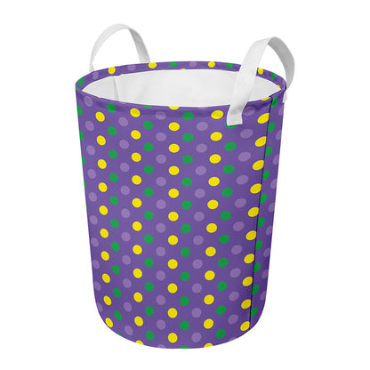 Mardi Gras Polka Dot Pattern Print Round Laundry Basket