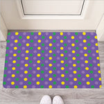 Mardi Gras Polka Dot Pattern Print Rubber Doormat