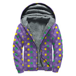 Mardi Gras Polka Dot Pattern Print Sherpa Lined Zip Up Hoodie