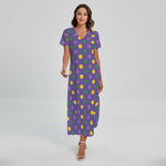 Mardi Gras Polka Dot Pattern Print Short Sleeve Maxi Dress