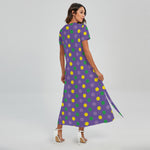 Mardi Gras Polka Dot Pattern Print Short Sleeve Maxi Dress
