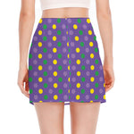 Mardi Gras Polka Dot Pattern Print Side Slit Mini Skirt