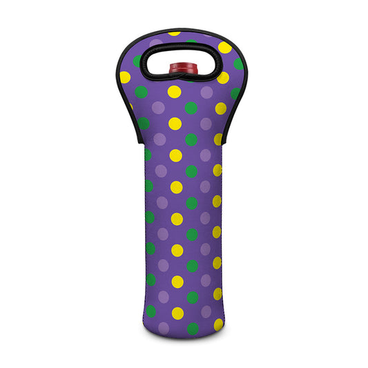 Mardi Gras Polka Dot Pattern Print Single Neoprene Wine Tote
