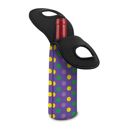 Mardi Gras Polka Dot Pattern Print Single Neoprene Wine Tote