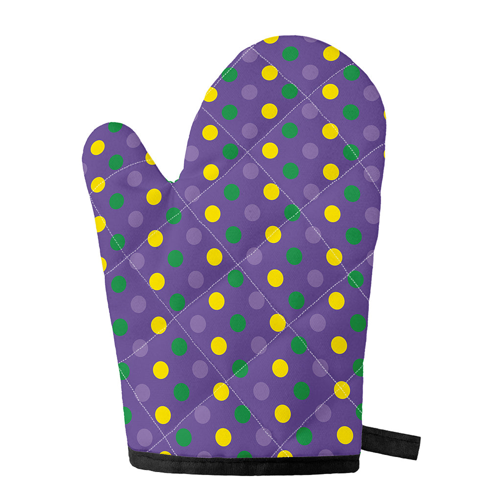 Mardi Gras Polka Dot Pattern Print Single Oven Mitt