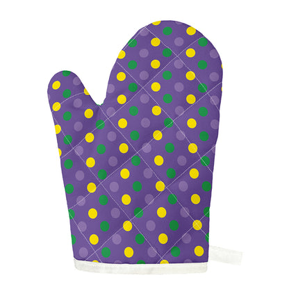 Mardi Gras Polka Dot Pattern Print Single Oven Mitt
