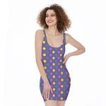 Mardi Gras Polka Dot Pattern Print Sleeveless Bodycon Dress