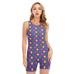 Mardi Gras Polka Dot Pattern Print Sleeveless One Piece Swimsuit