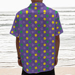 Mardi Gras Polka Dot Pattern Print Textured Short Sleeve Shirt
