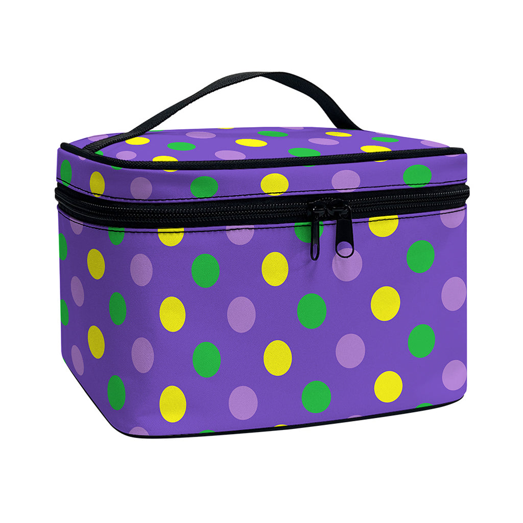 Mardi Gras Polka Dot Pattern Print Travel Makeup Bag