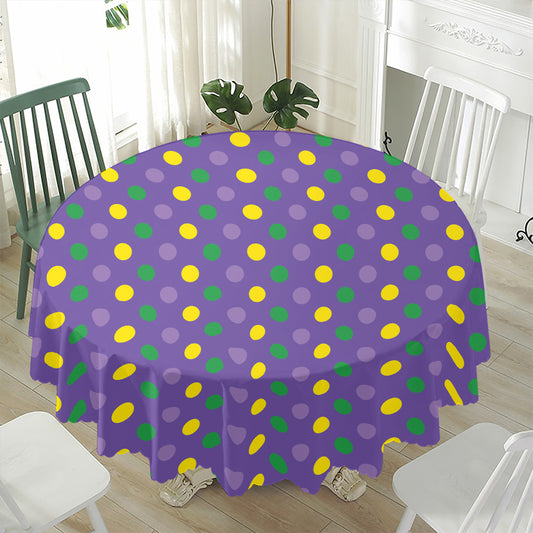 Mardi Gras Polka Dot Pattern Print Waterproof Round Tablecloth