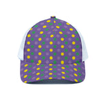 Mardi Gras Polka Dot Pattern Print White Mesh Trucker Cap